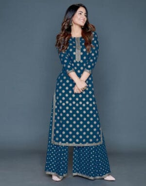 Blue Printed Kurta Palazzo Set