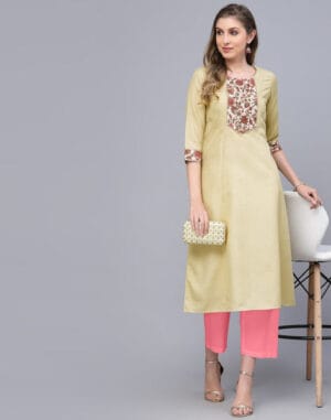 Cream Cotton Kurta With Pant Set