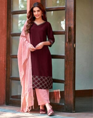Maroon Chinnon Printed Kurta Set With Dupatta