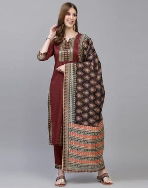 Maroon Kurti With Pant And Dupatta