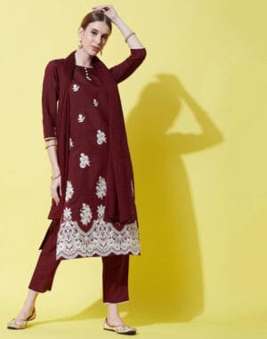 Maroon Kurti With Pant And Dupatta