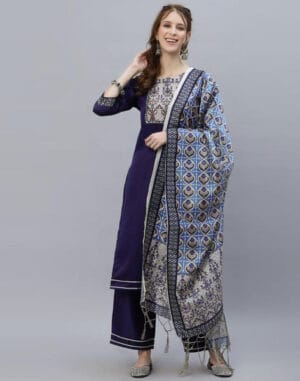 Navy Blue Kurti With Pant And Dupatta