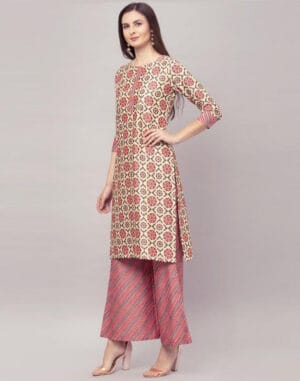 Pink Coloured Cotton Digital Printed Kurti With Palazzo